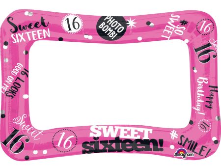 Selfie Frame Sweet Sixteen Balloon 23x16in For Sale