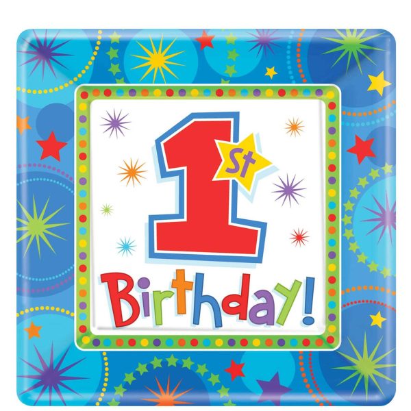 One-Derful Birthday Boy Square Plate 10in, 8pcs Online now