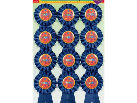 Rosette Winner Award Ribbons 6in, 12pcs Sale