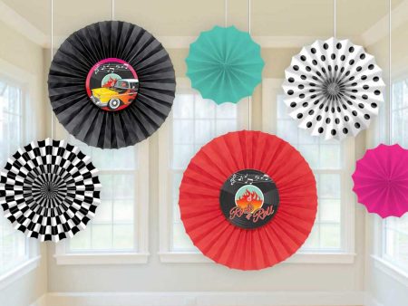 Classic 50 s Printed Paper Fan Decorations 6pcs Sale