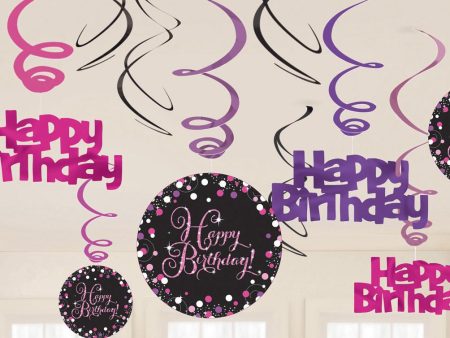 Pink Sparkling Celebration Swirl Decorations 12pcs For Cheap