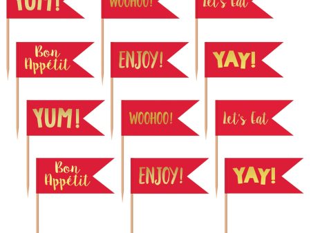 Red And Gold Cupcake Pick Toppers For Cheap